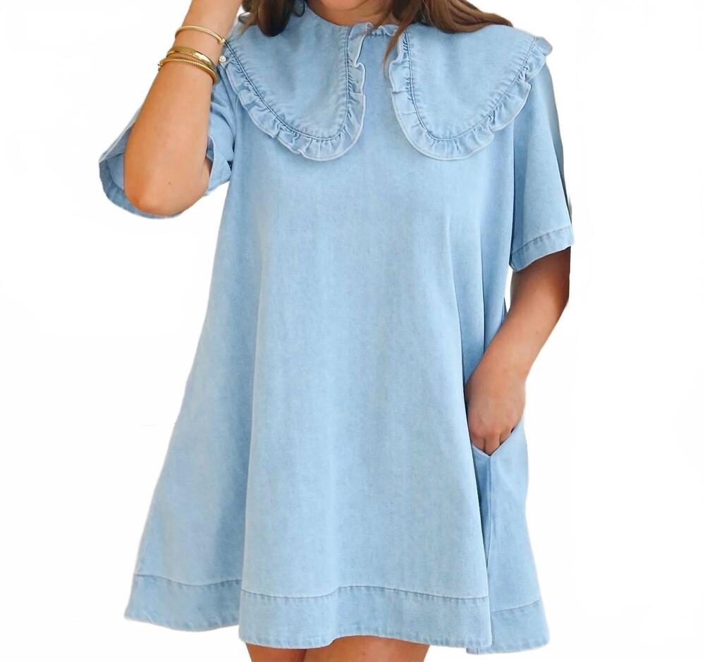 NEW MABLE maya denim mini dress in blue - Picture 4 of 6